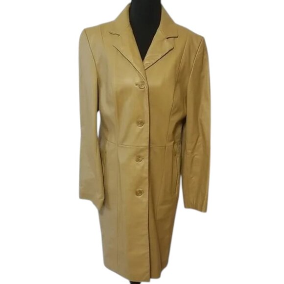 Colebrook Jackets & Blazers - Colebrook 100% Leather Classic Tan Warm Long Button Down Coat Jacket Neutral - M
